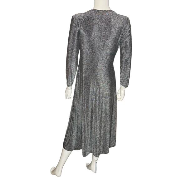 MSK Metallic Surplice Neck Jersey-Knit Midi Dress Silver Women’s Sz M - Picture 6 of 9